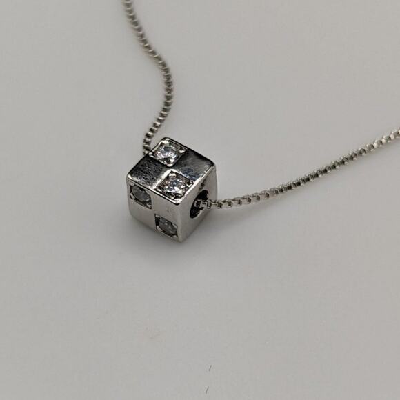 Geometric Square Cube Pendant Necklace Minimalist Design Sterling Silver 925 NWT - Picture 4 of 13